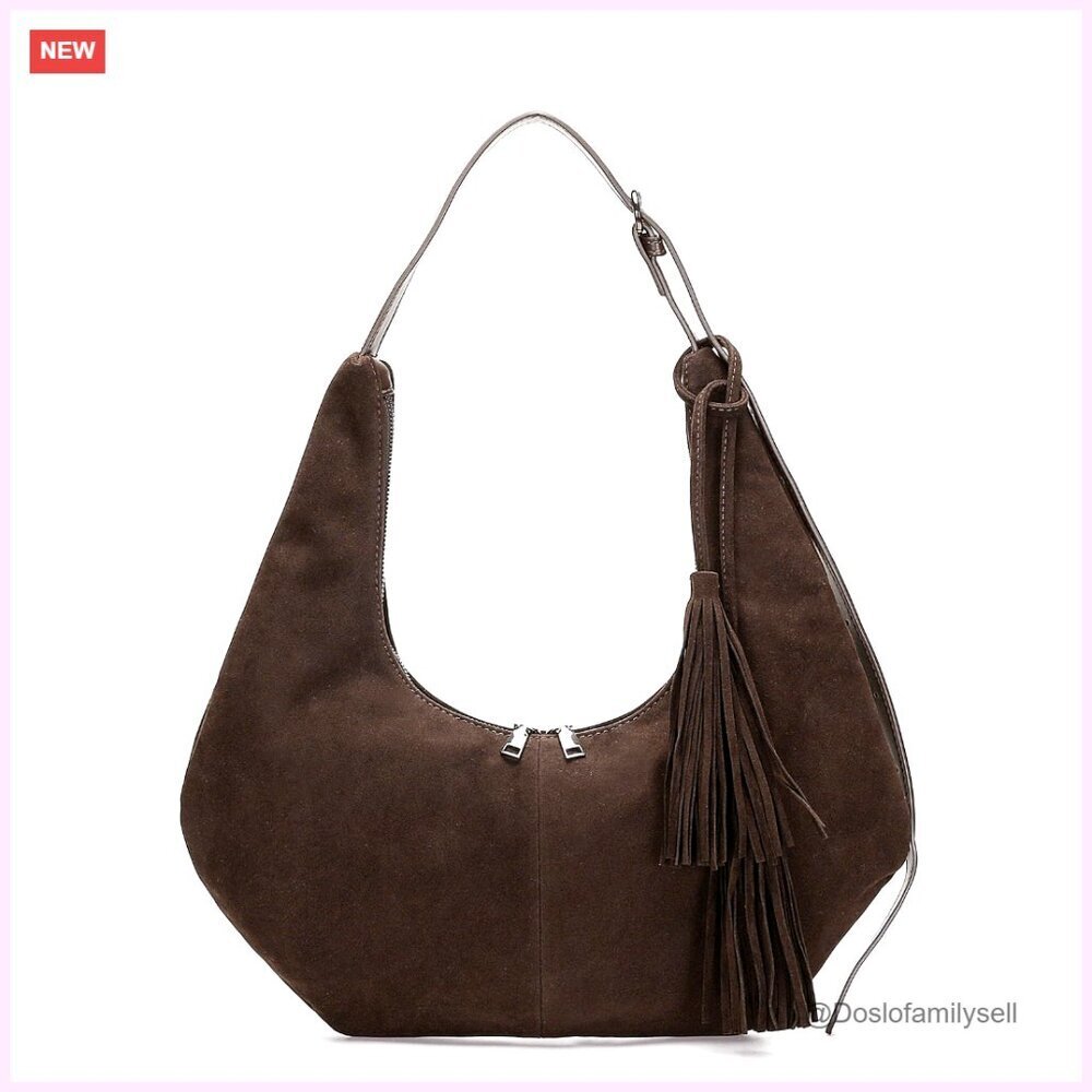Retro Slouchy Crescent Hobo Bag Vegan Suede Adjustable Strap Y2K Boho